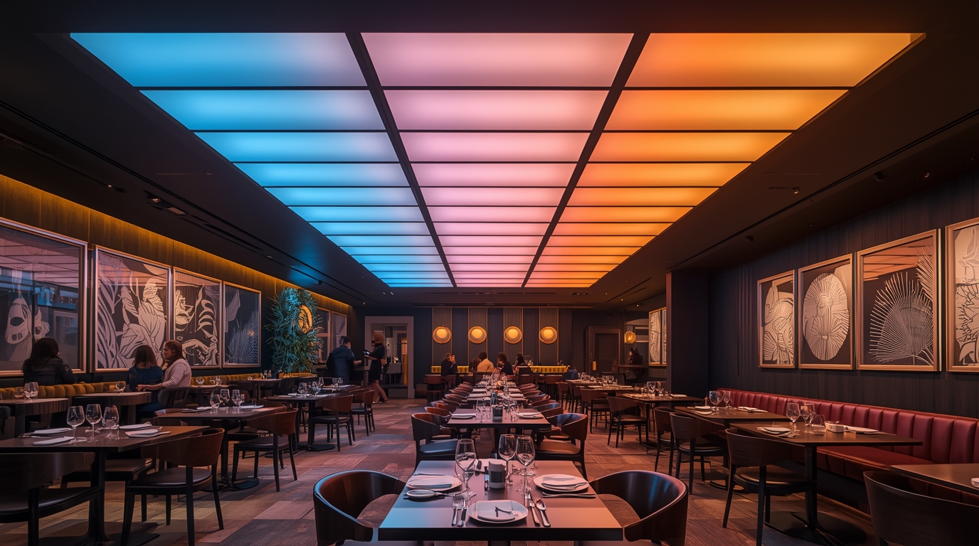 Flourishvita LED integrated ceiling in a restaurant